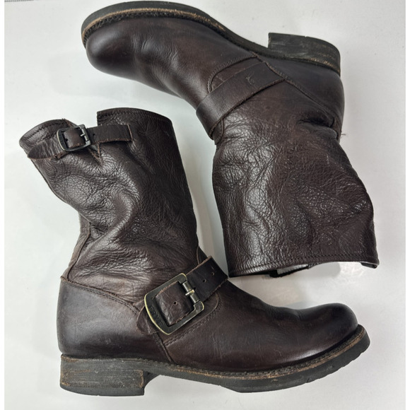 Frye Veronica Slouch Boots Women's 6 B Brown Leather Boho Grunge Moto Buckle - Picture 6 of 16